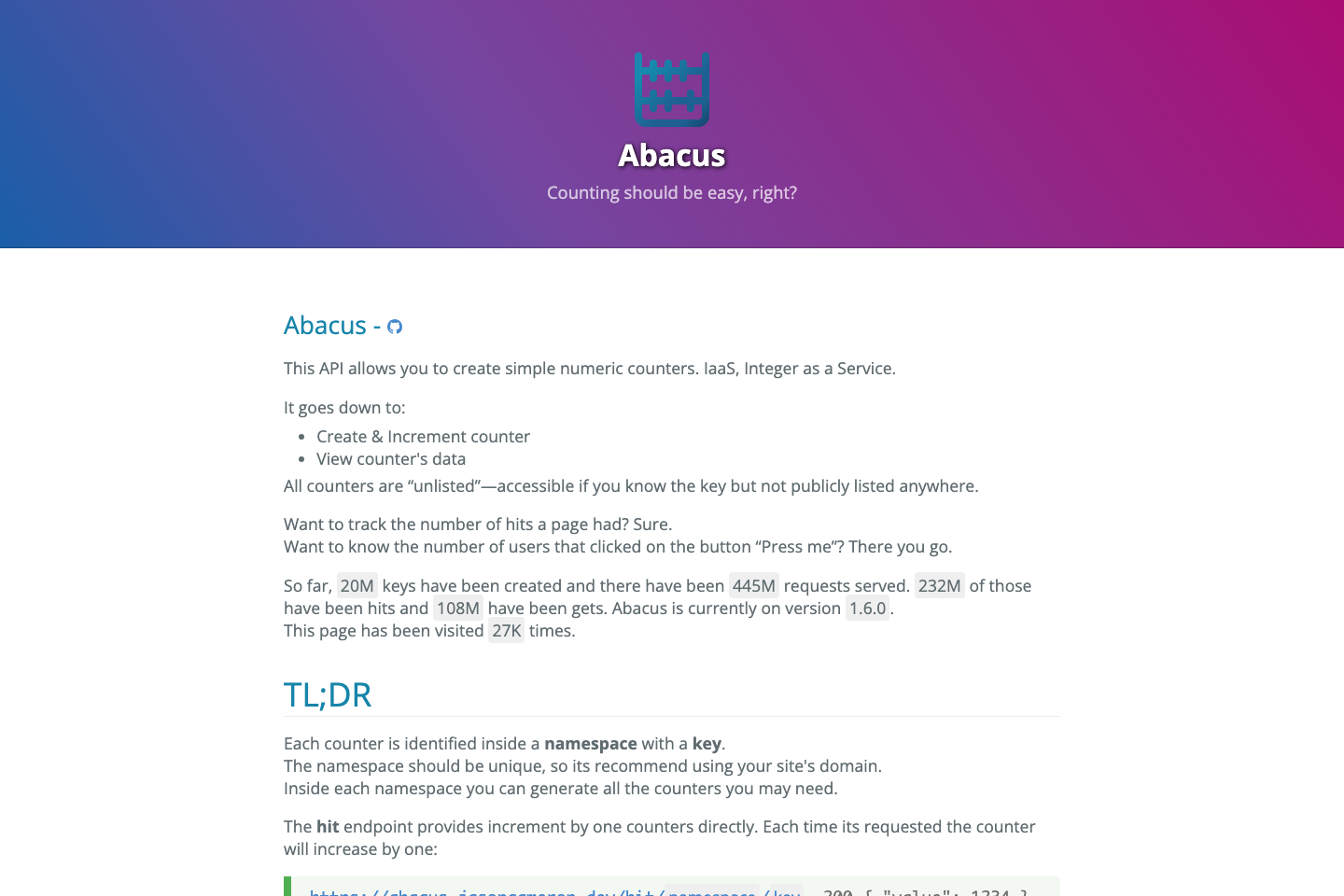 Abacus documentation page