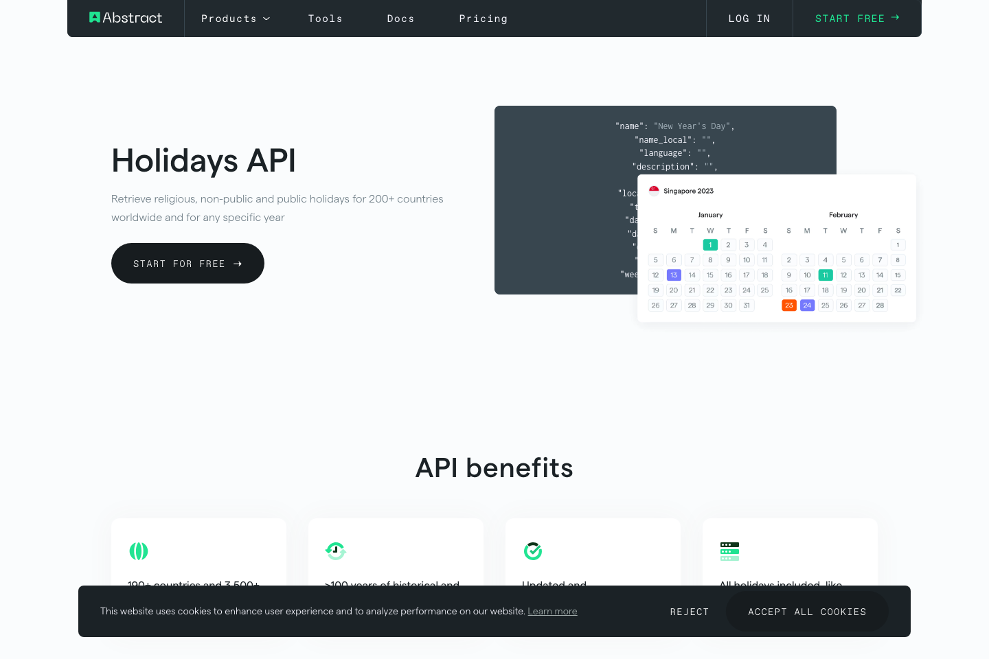 Abstract's Holiday API documentation page