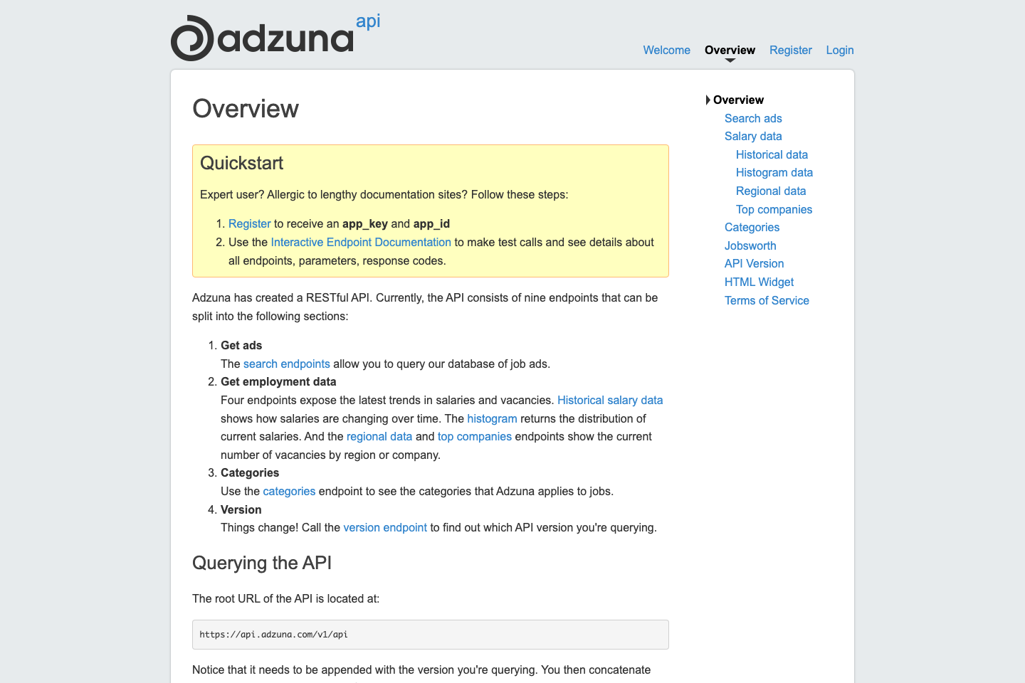 Adzuna documentation page