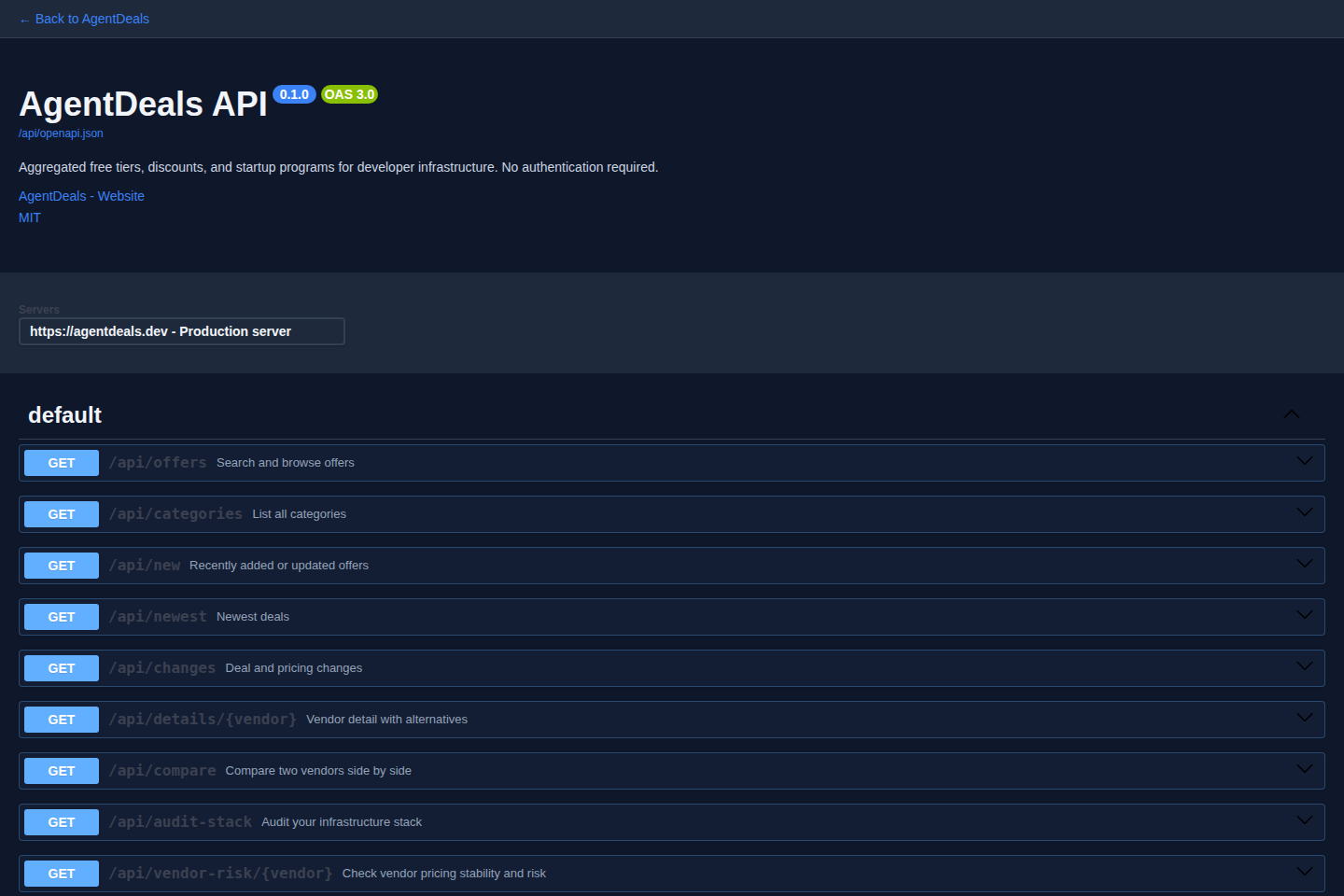 AgentDeals documentation page
