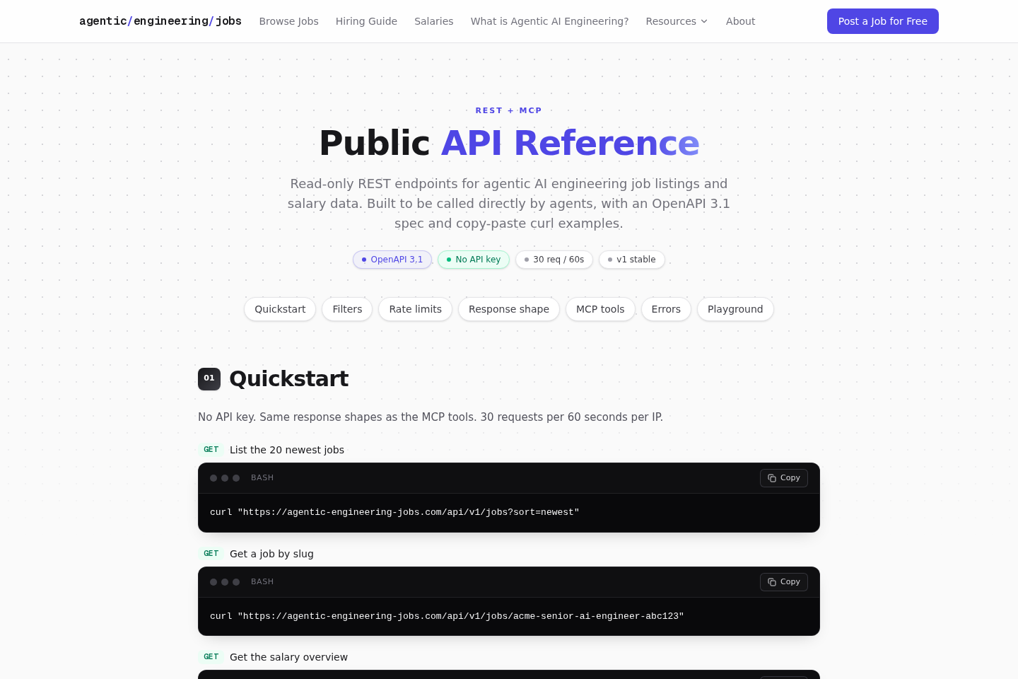 Agentic Engineering Jobs documentation page