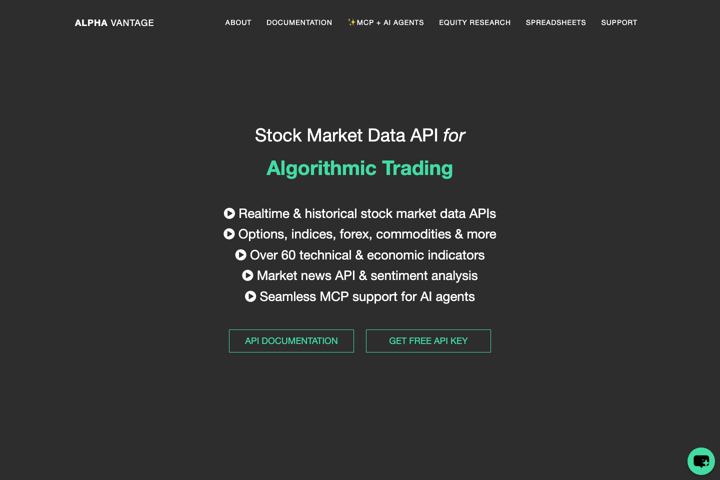 Alpha Vantage documentation page