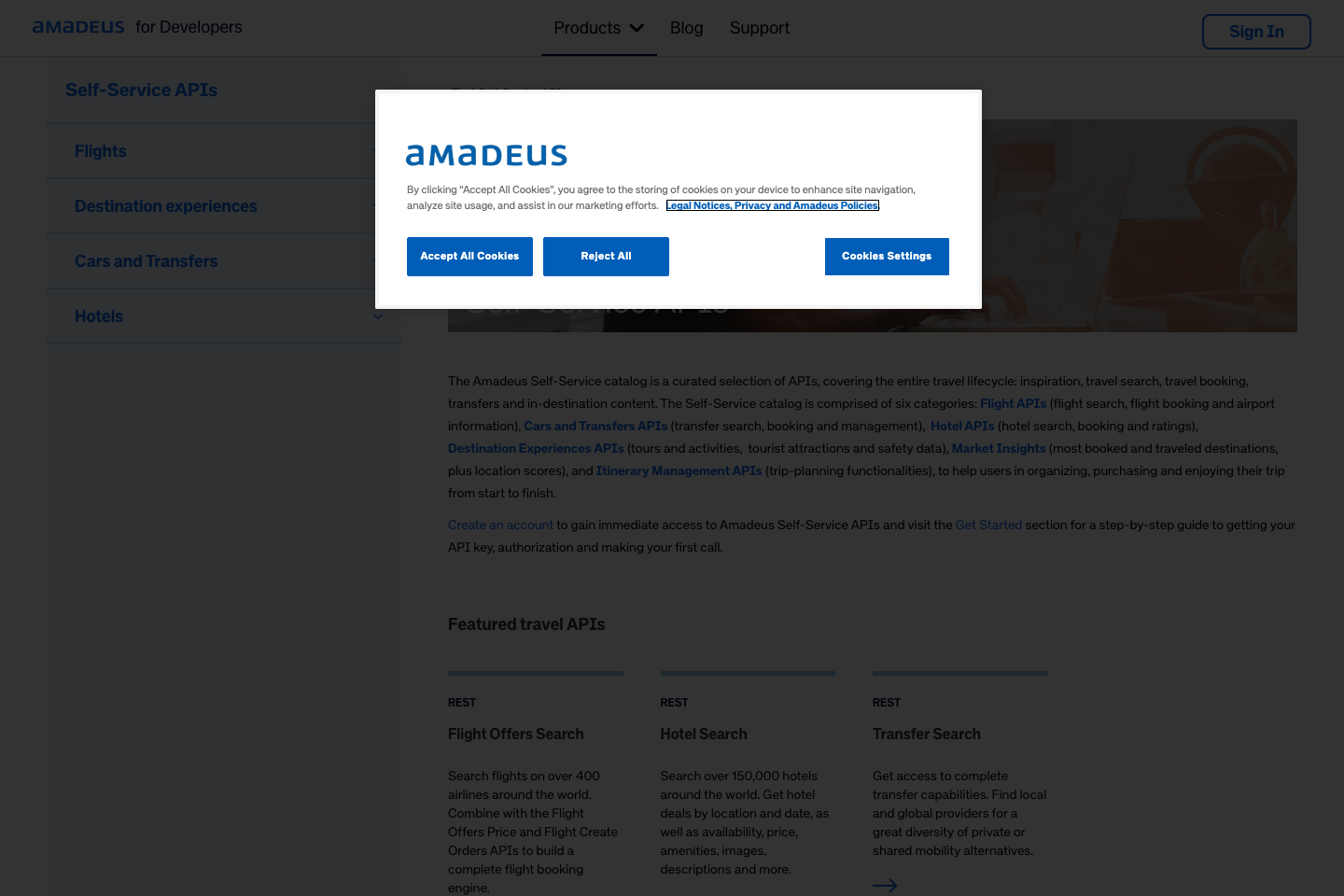 Amadeus for Developers documentation page