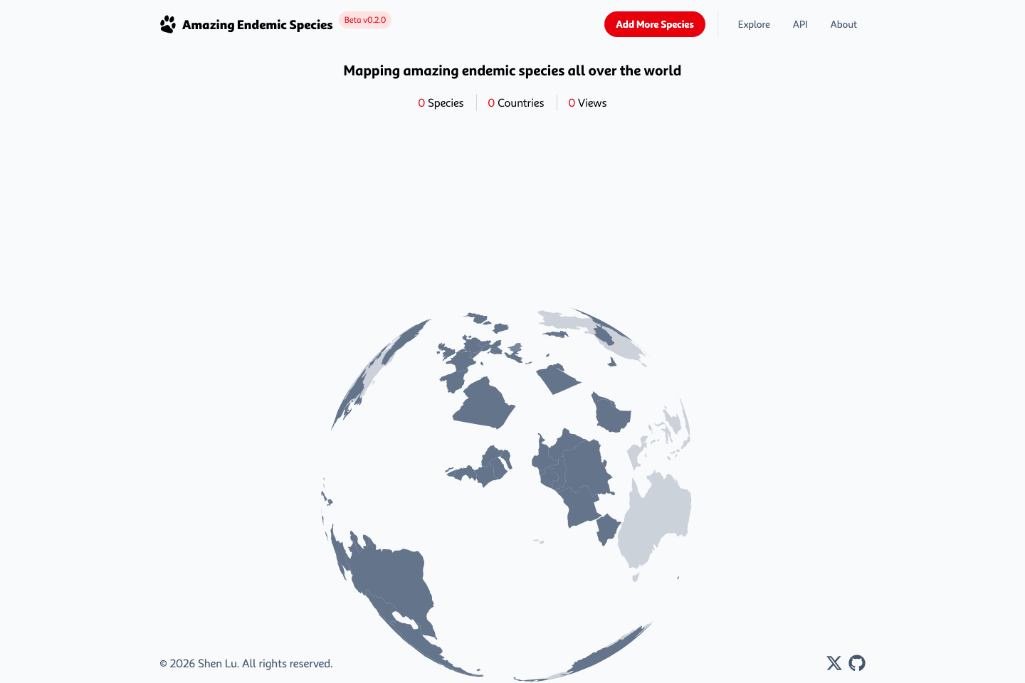 Amazing Endemic Species documentation page