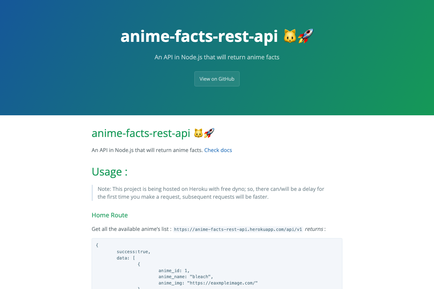 AnimeFacts documentation page