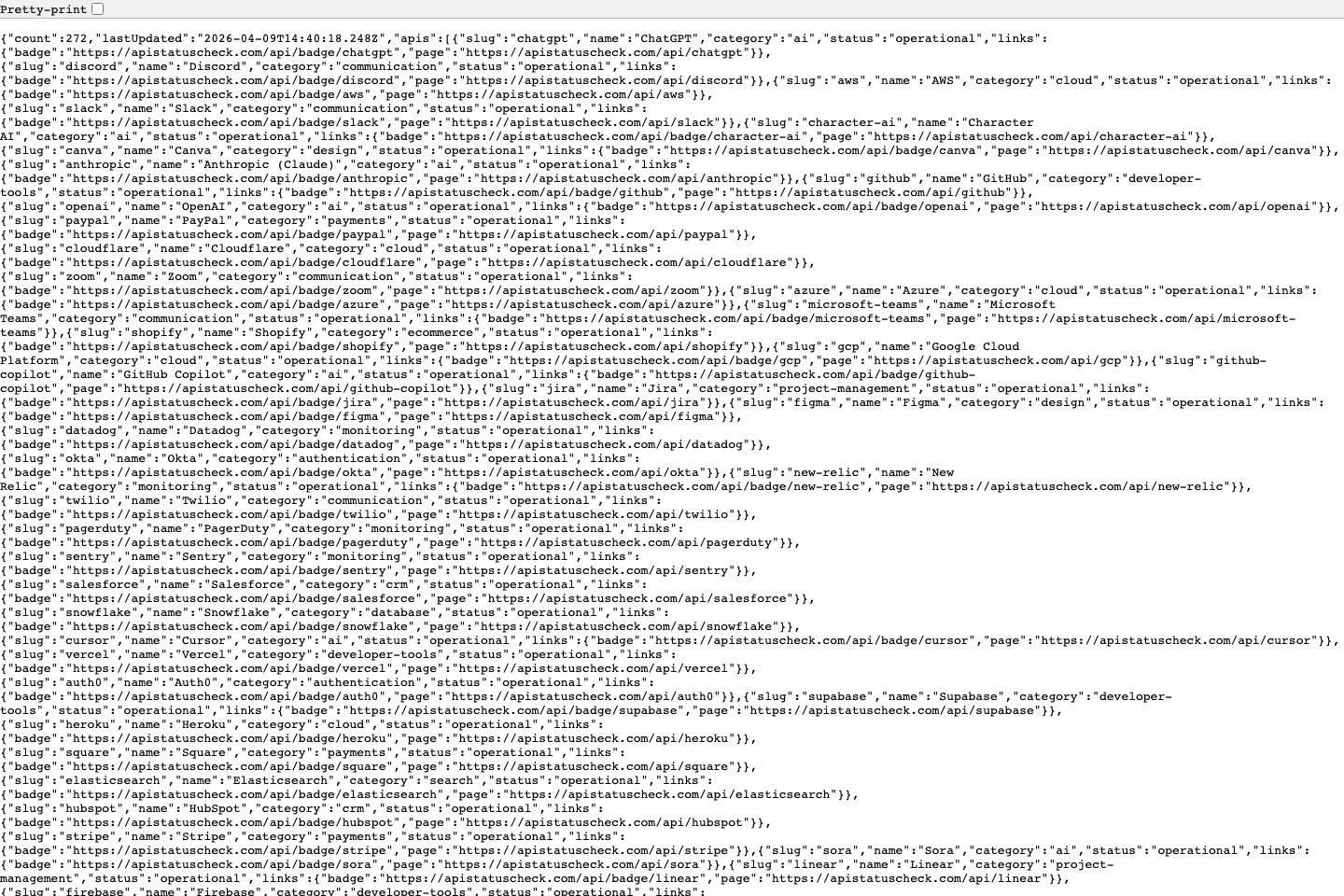 API Status Check documentation page