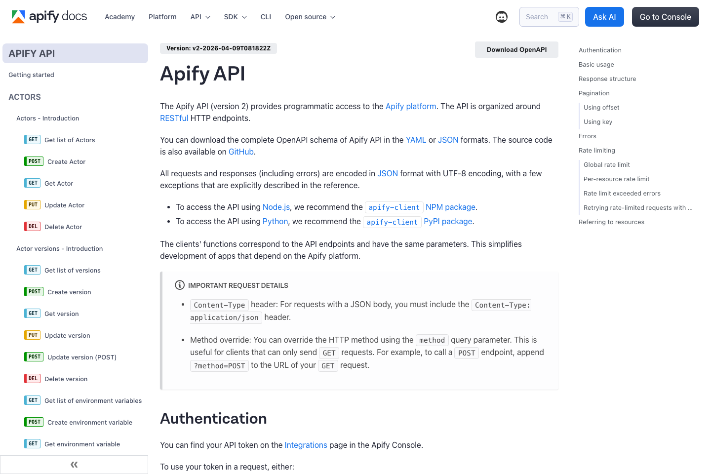 Apify documentation page