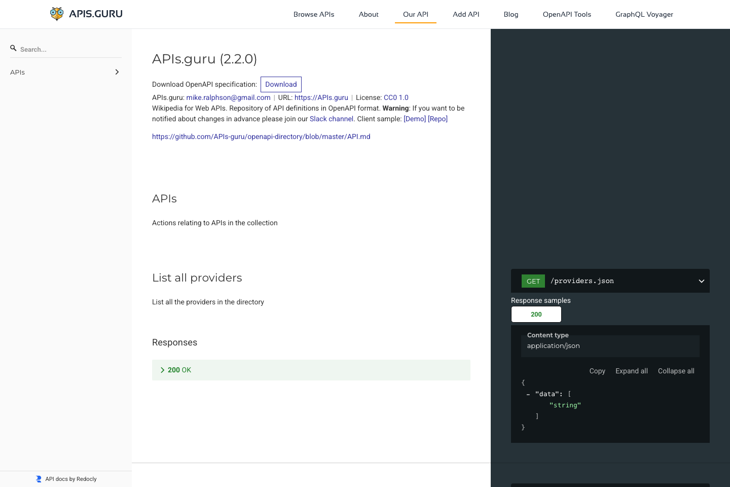 APIs.guru documentation page