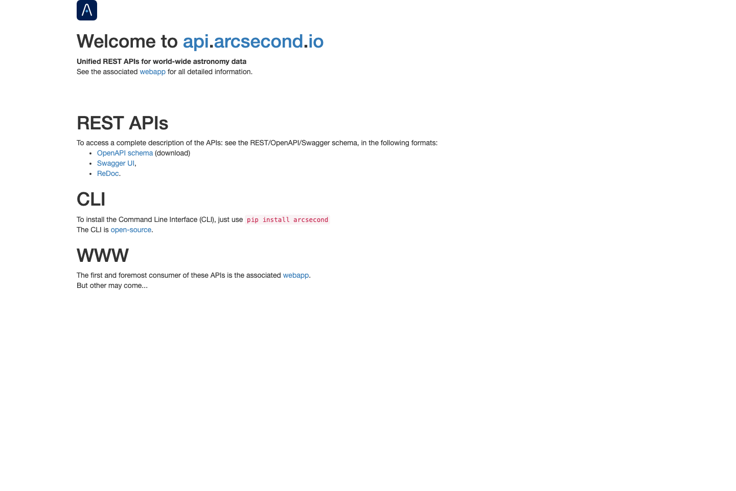 arcsecond.io documentation page