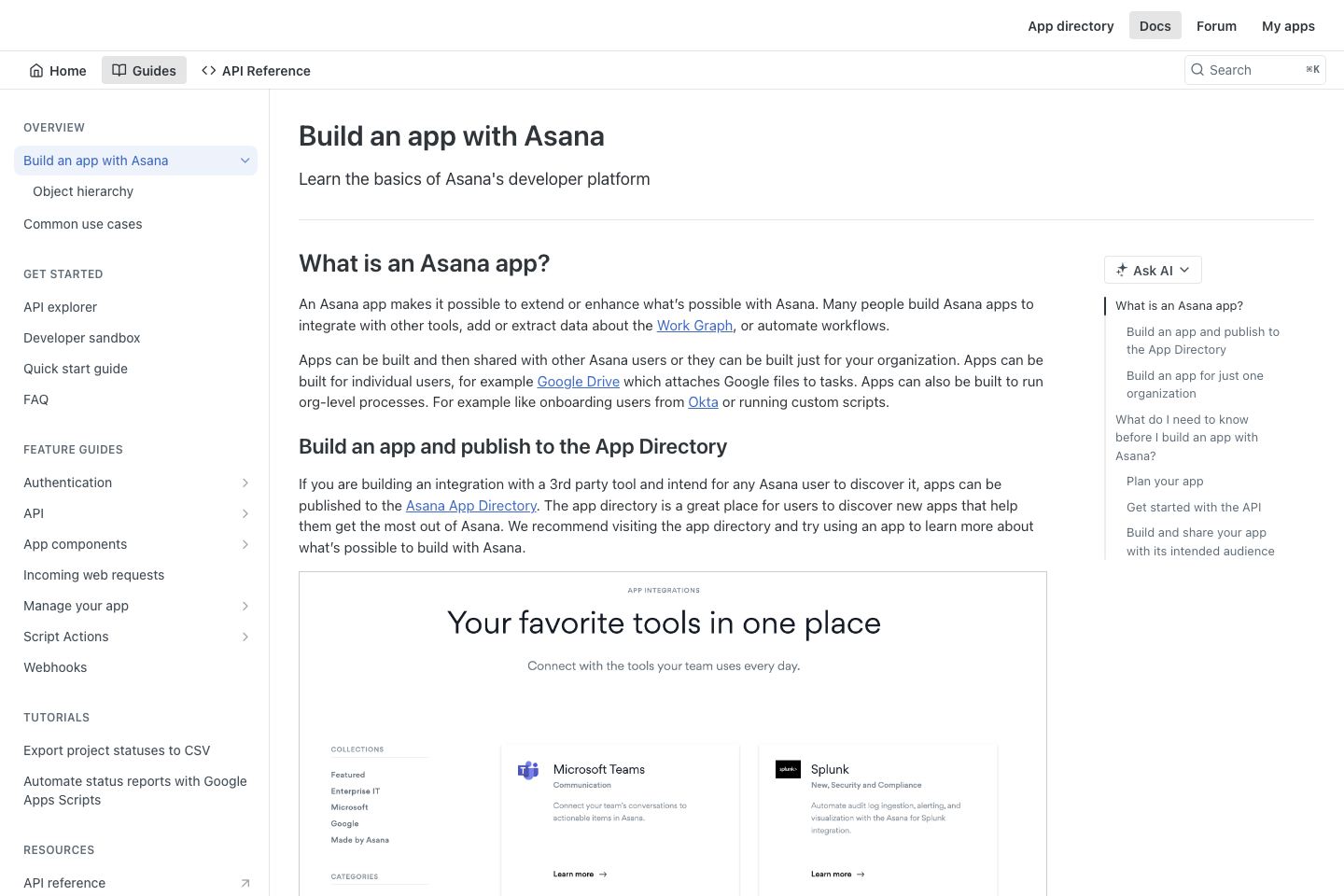 Asana documentation page