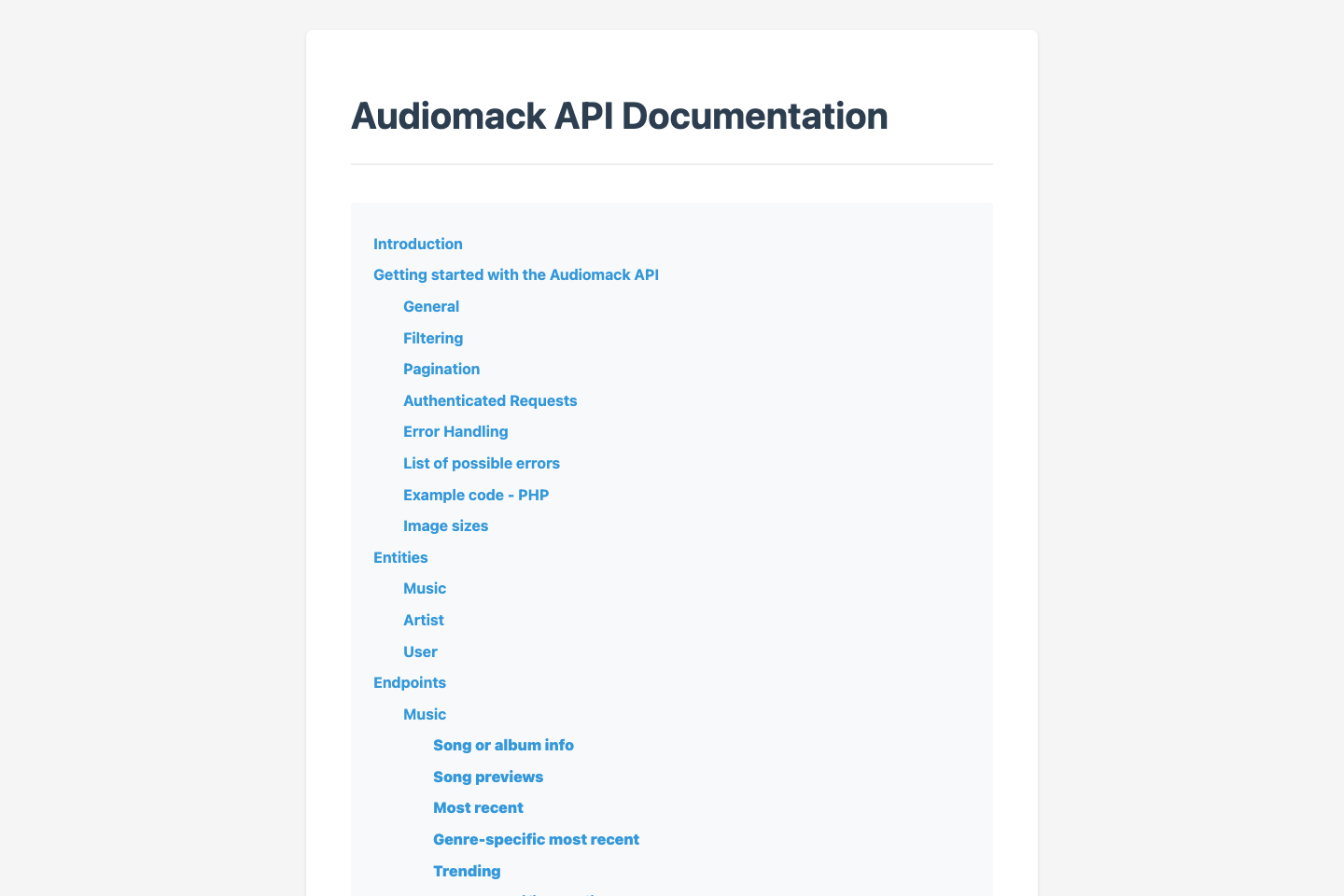 Audiomack documentation page