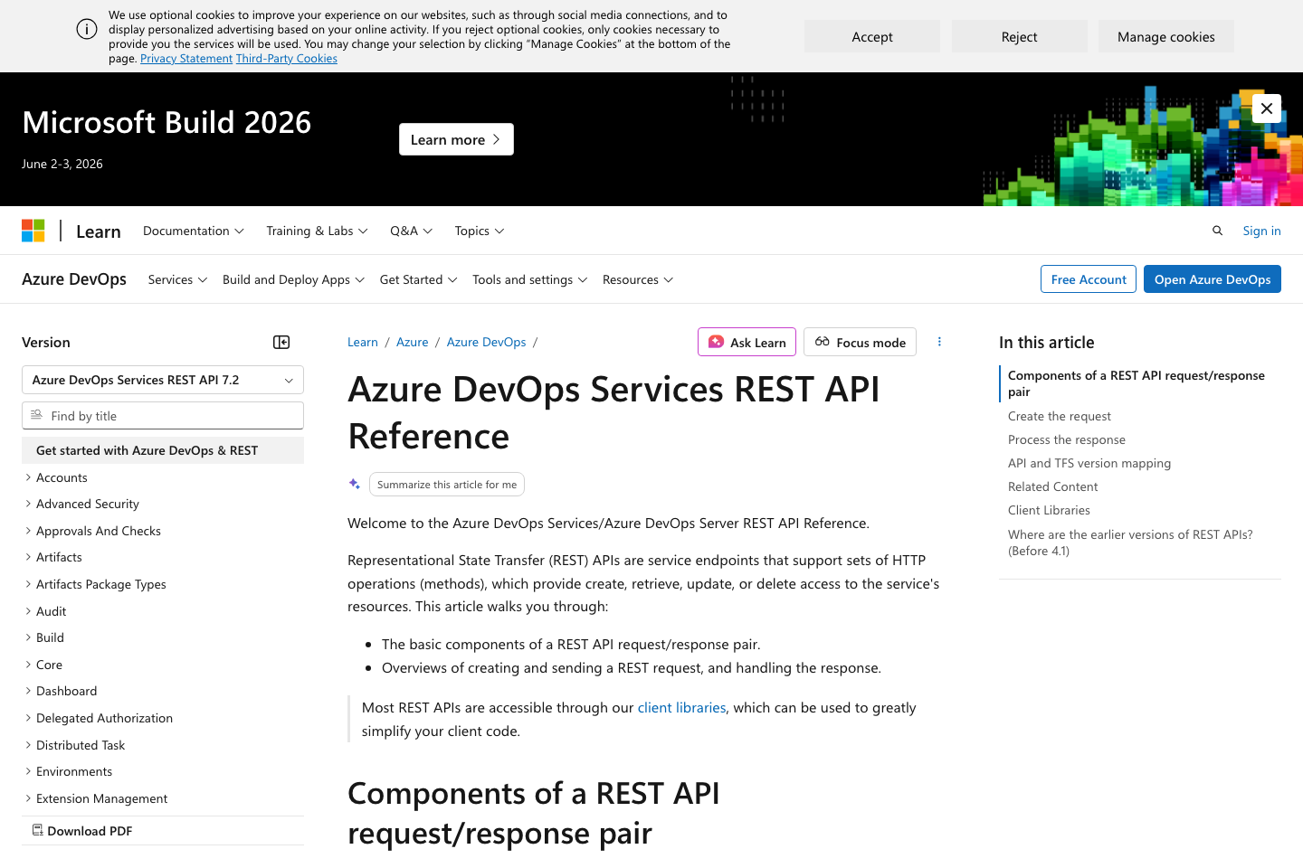 Azure DevOps documentation page