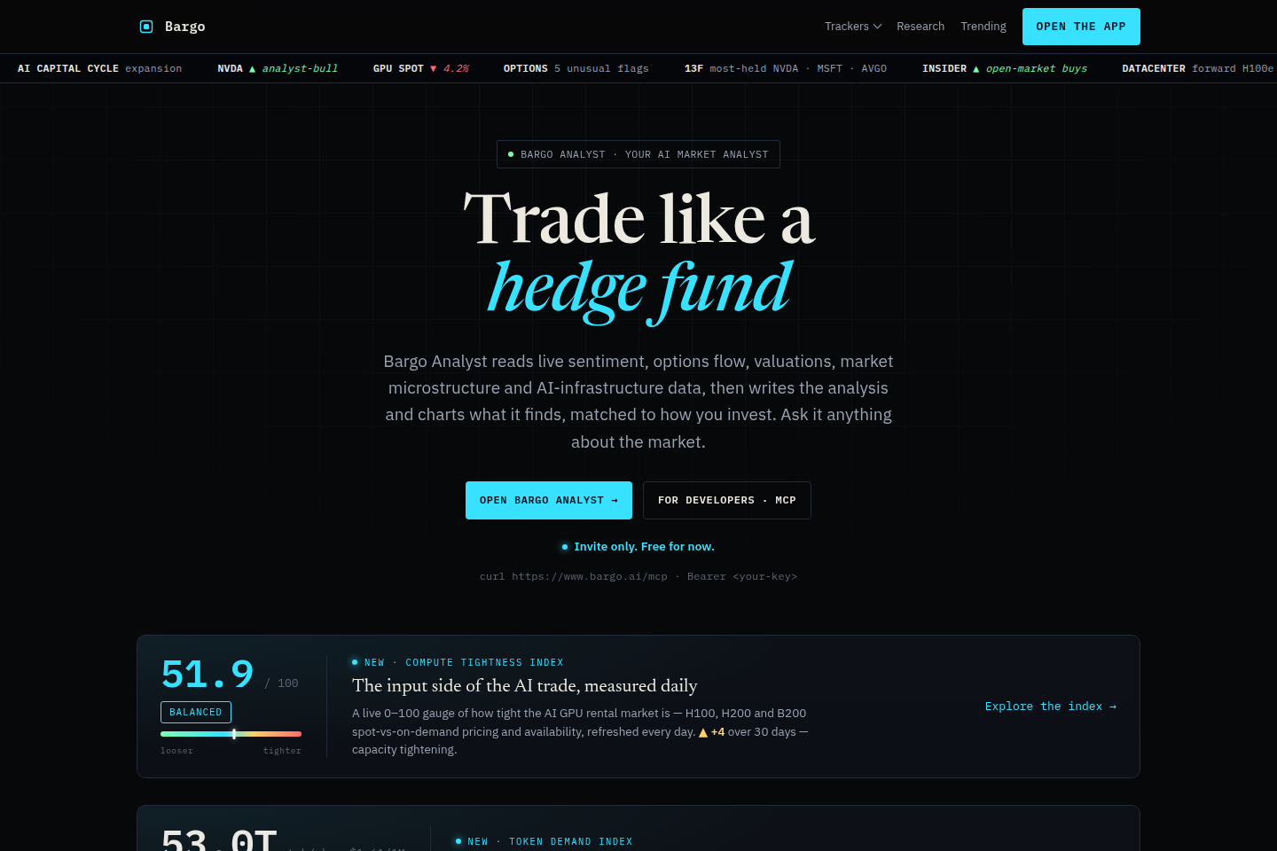 Bargo Congress Trades API documentation page