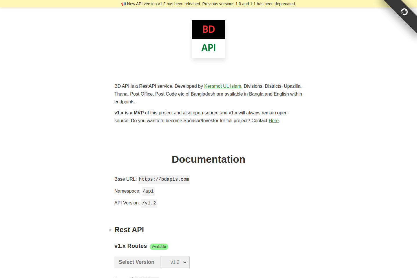 BdAPIs documentation page