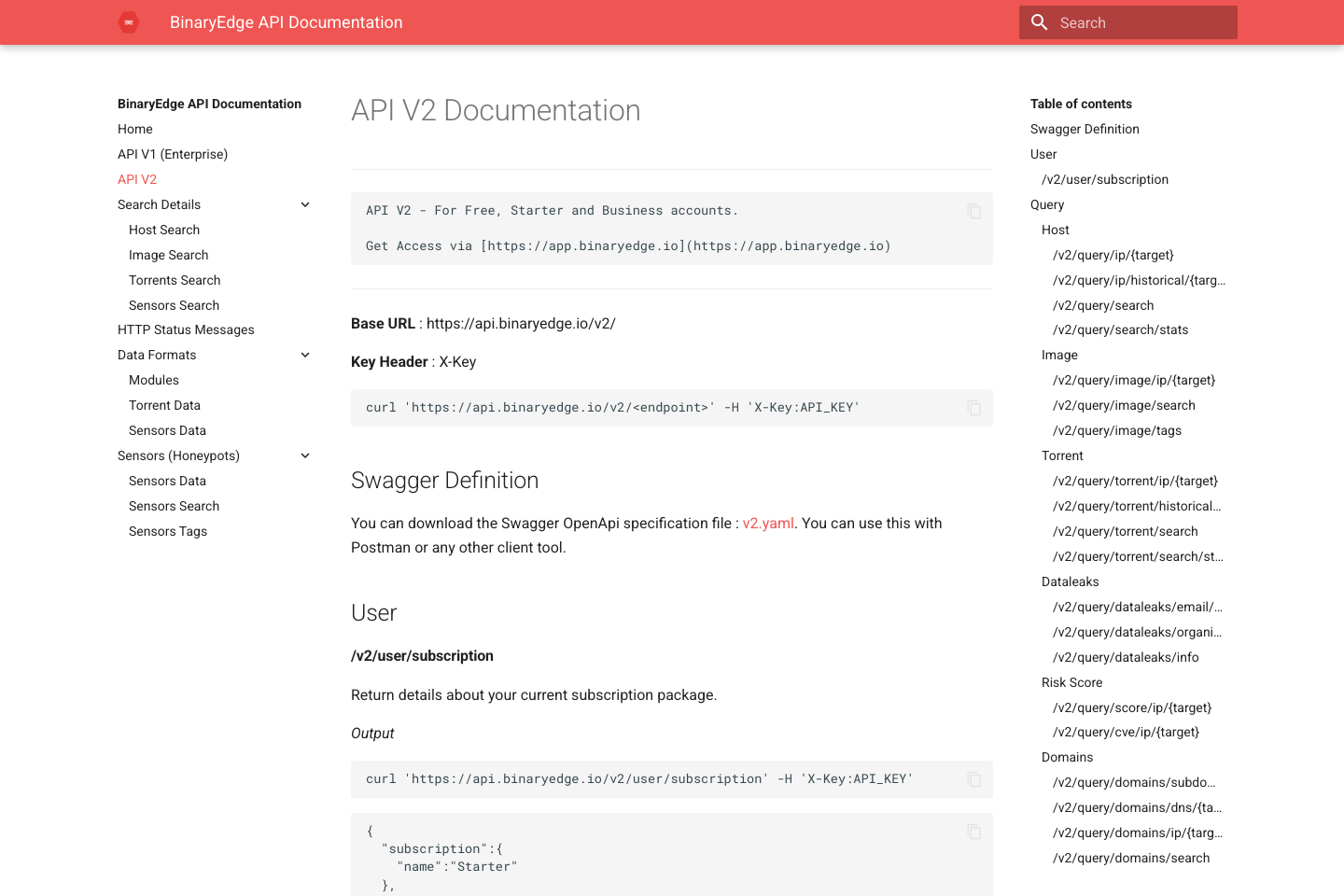 BinaryEdge documentation page