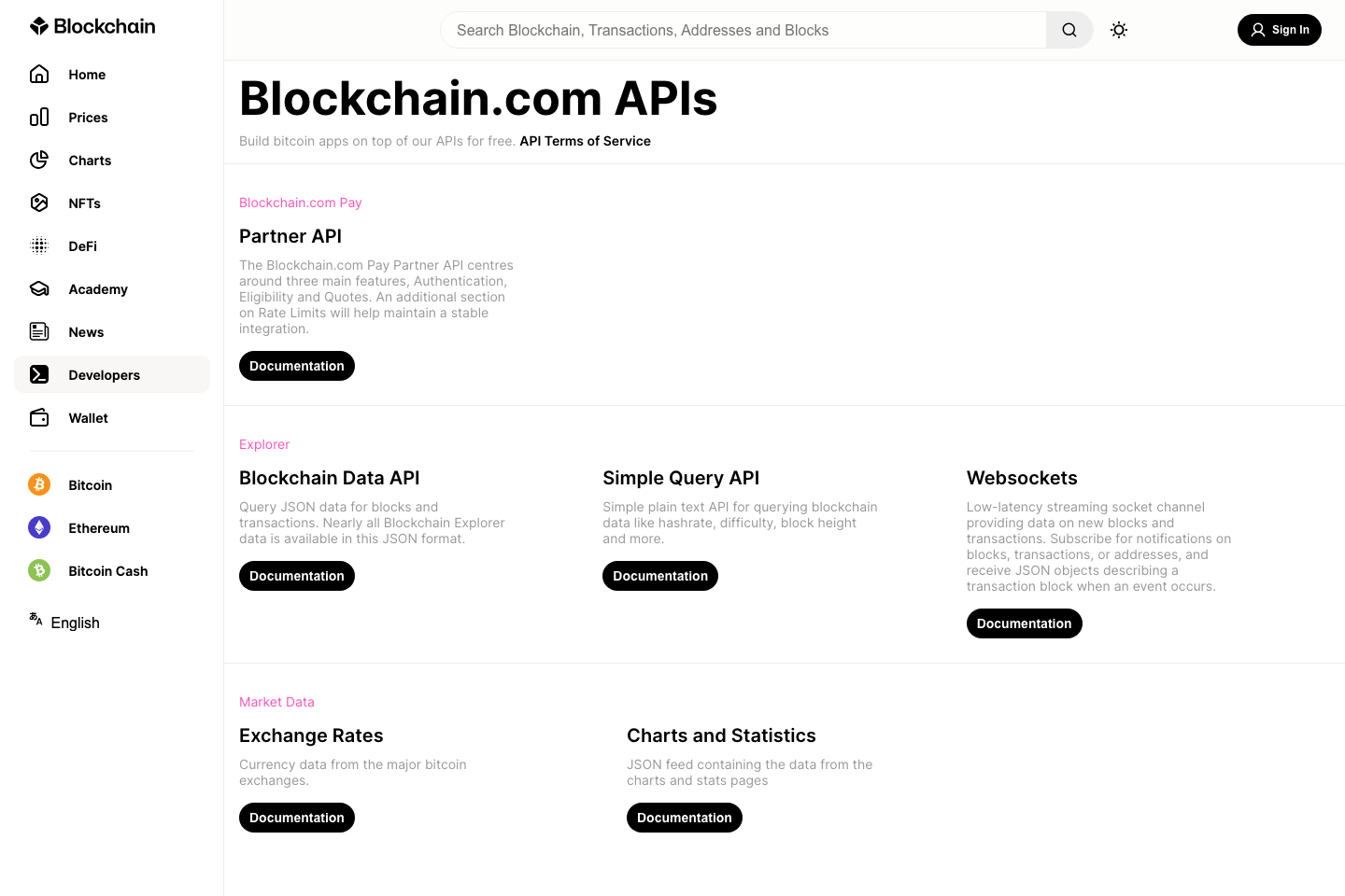 Blockchain documentation page