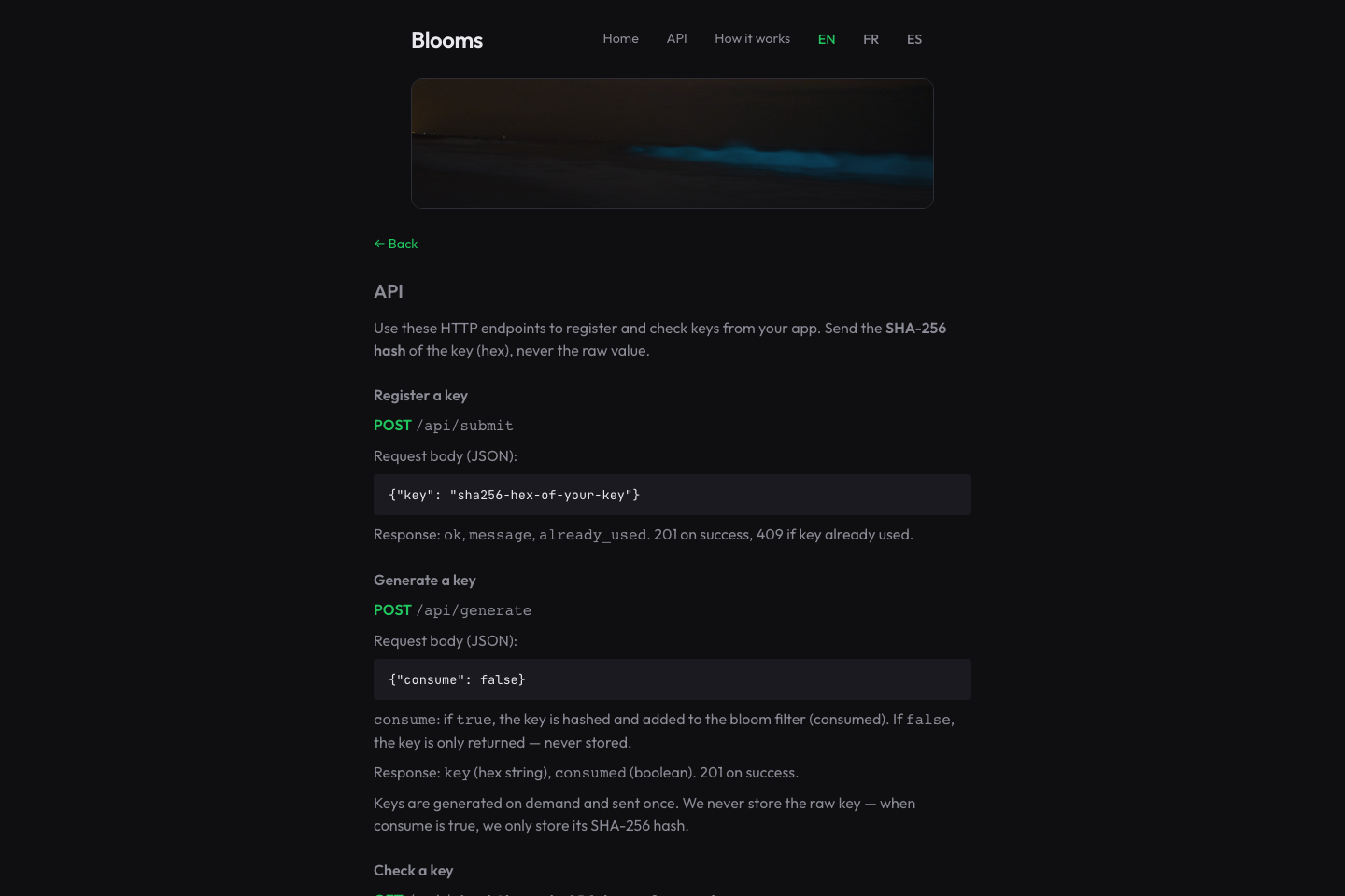Blooms documentation page