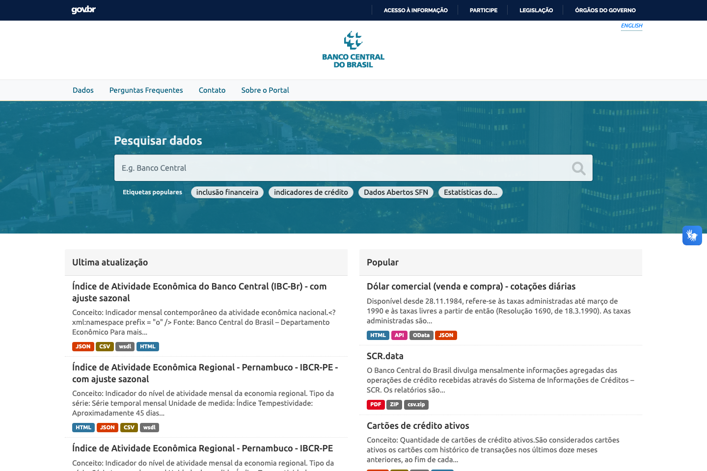 Brazil Central Bank Open Data documentation page