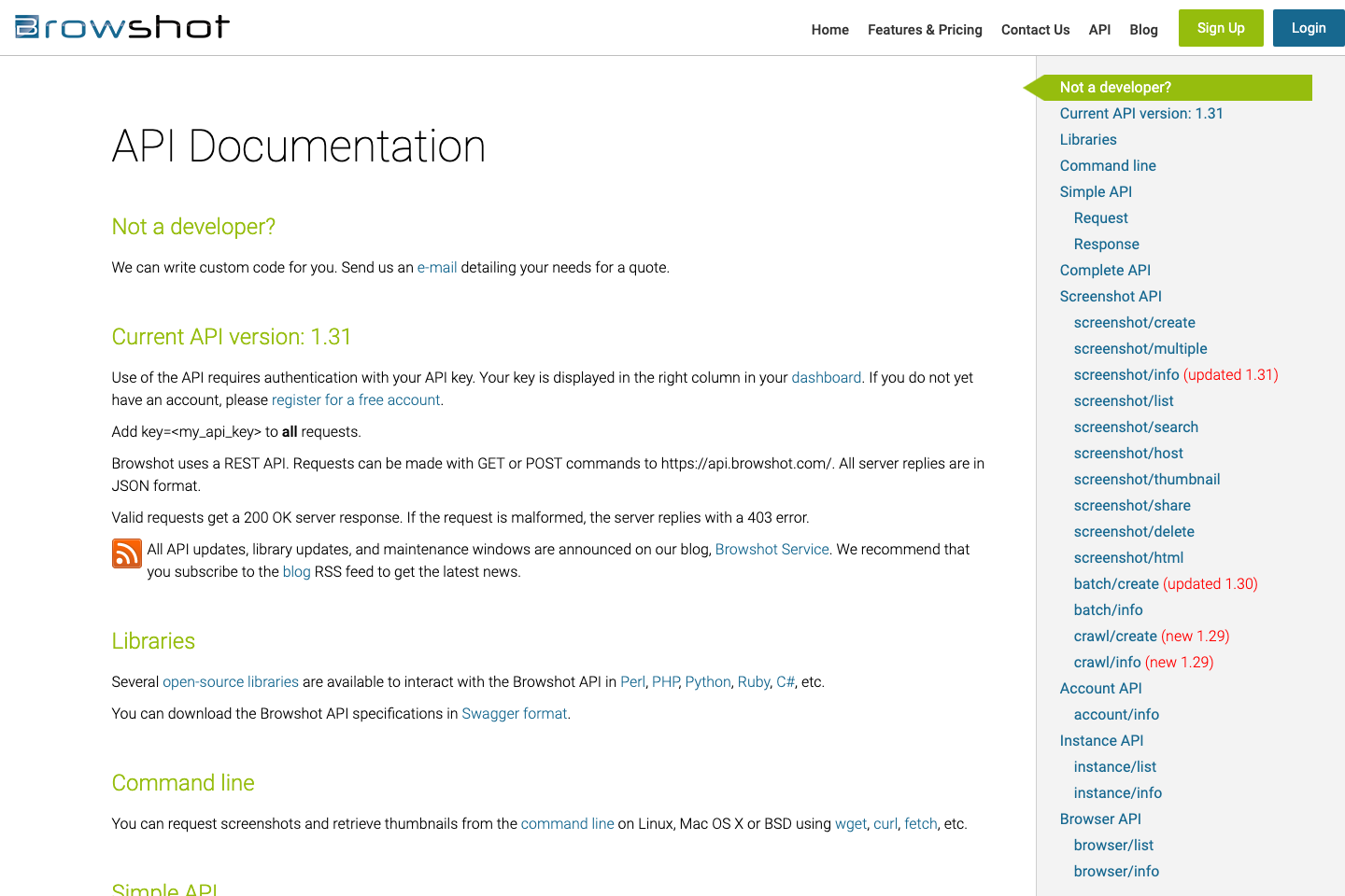 Browshot documentation page