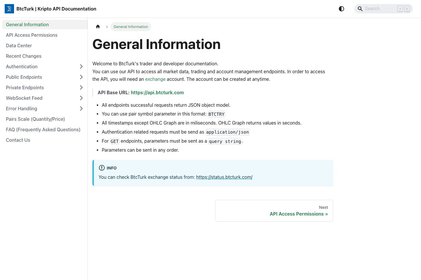 BtcTurk documentation page
