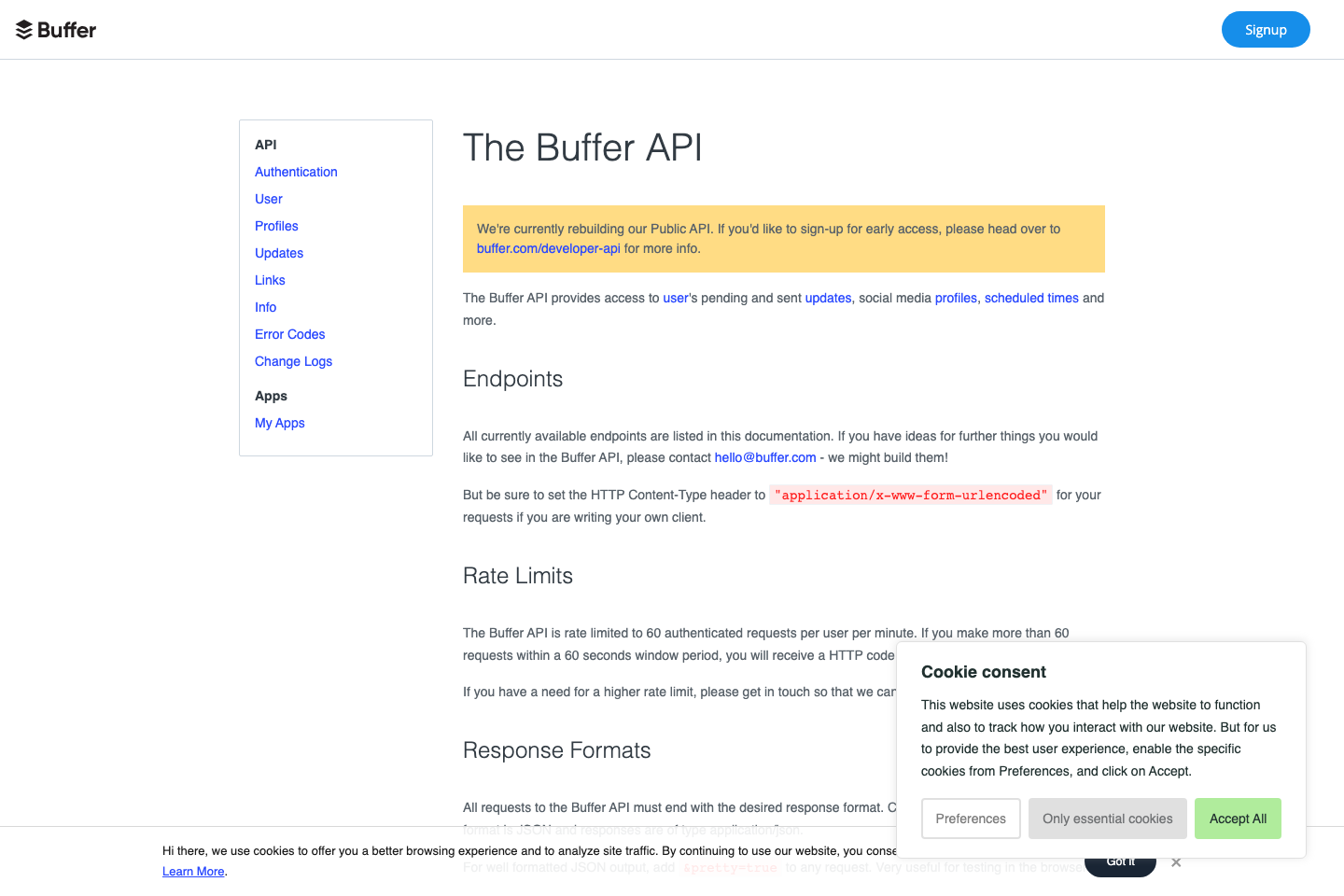 Buffer documentation page