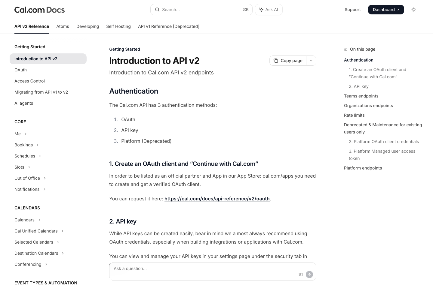 Cal.com documentation page