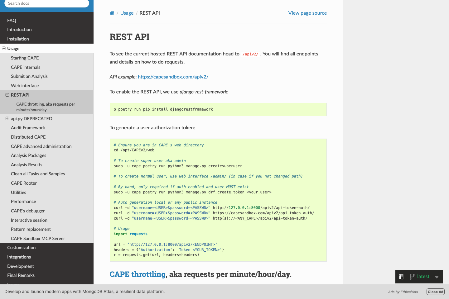 CAPEsandbox documentation page