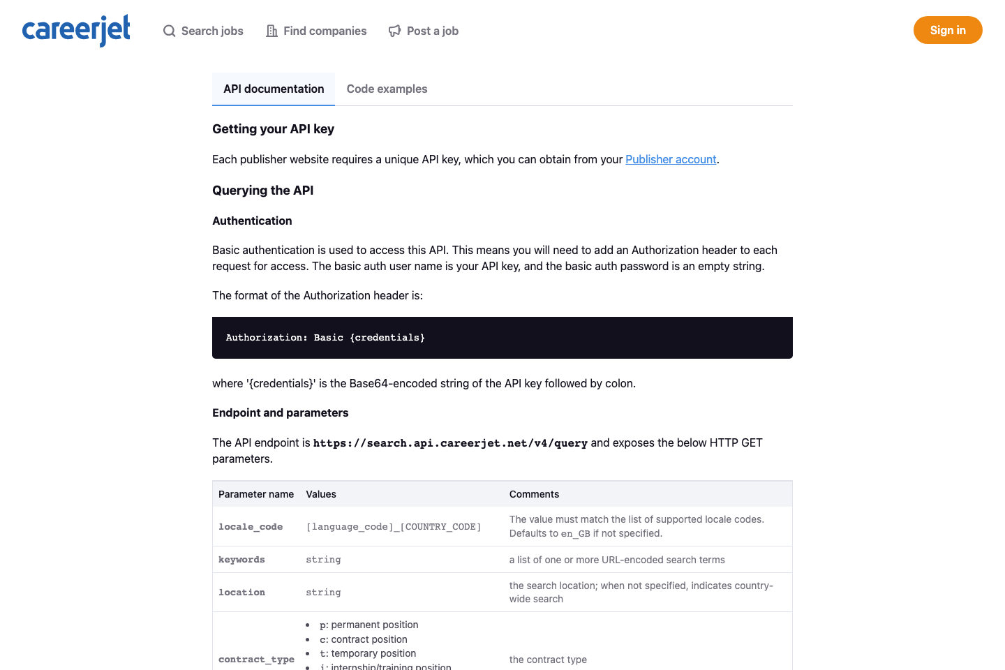 Careerjet documentation page