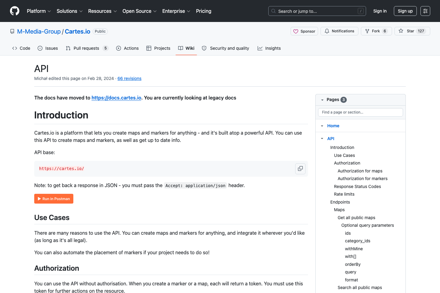 Cartes.io documentation page