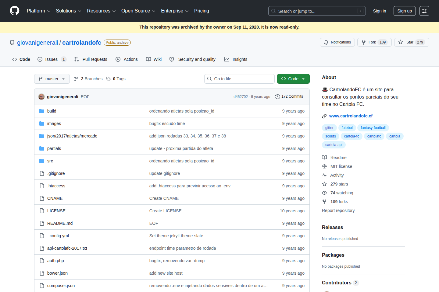 Cartola FC documentation page