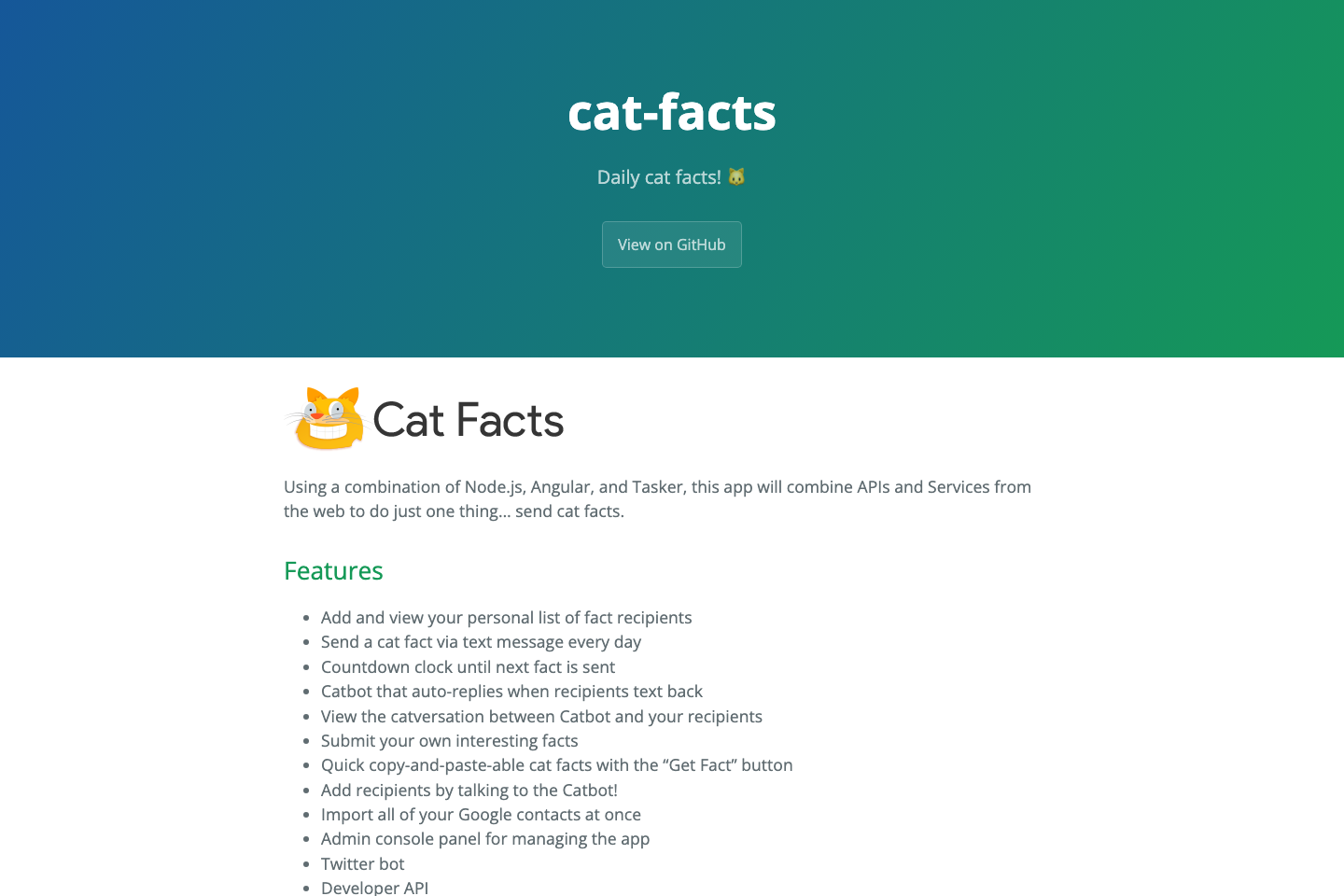 Cat Facts documentation page