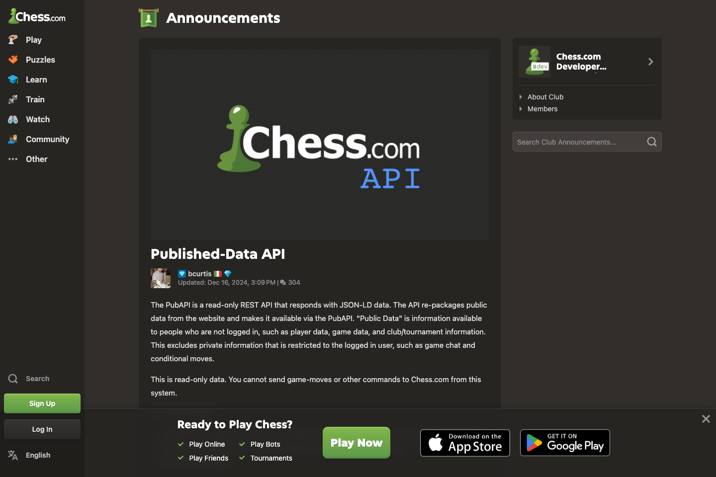 Chess.com documentation page