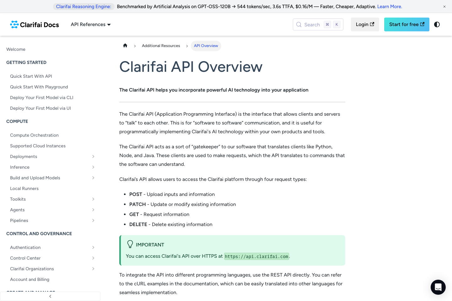 Clarifai documentation page