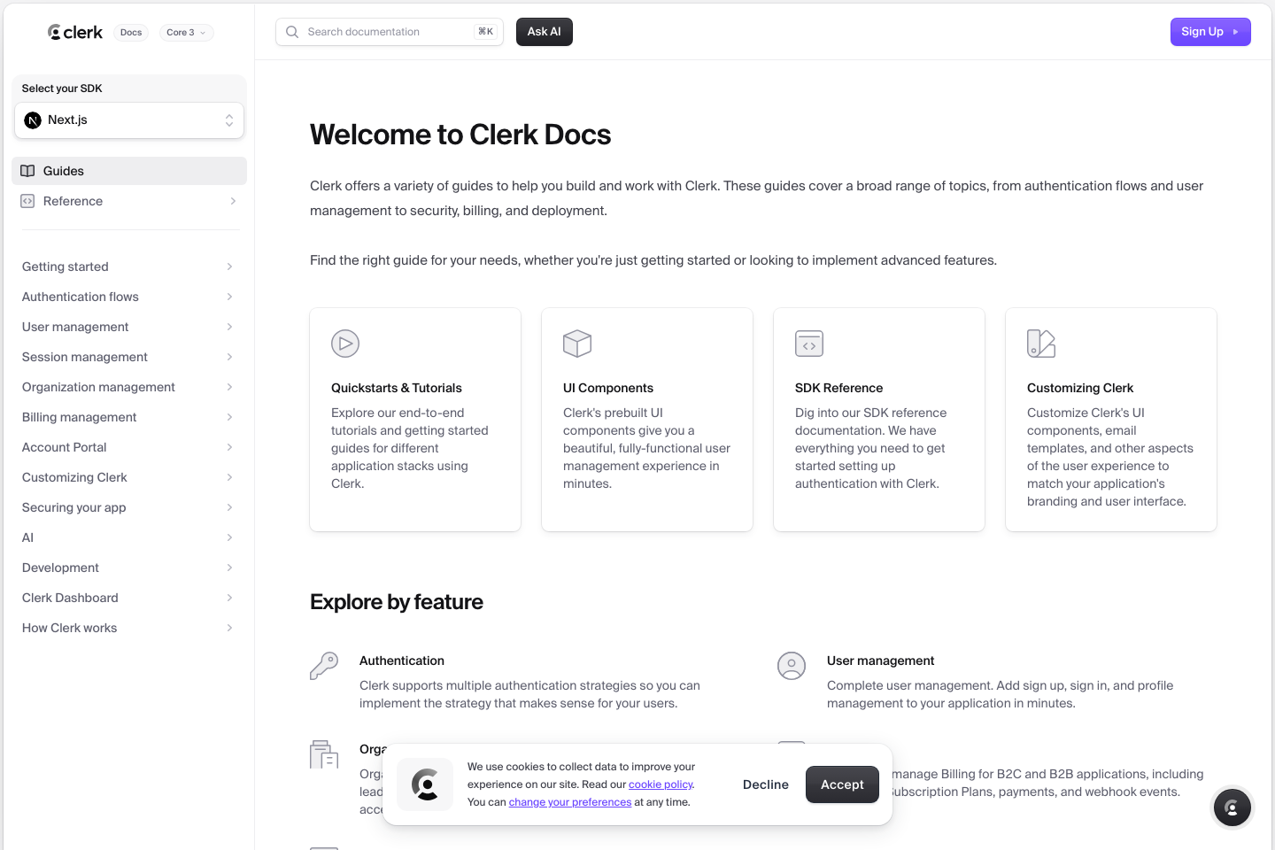 Clerk documentation page