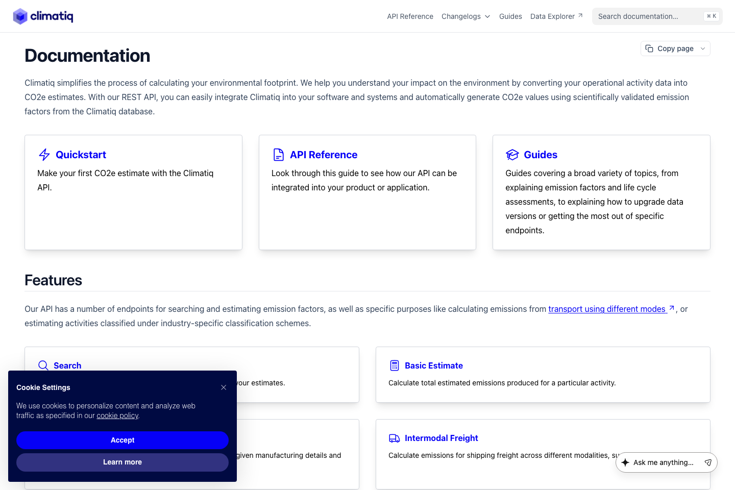 Climatiq documentation page