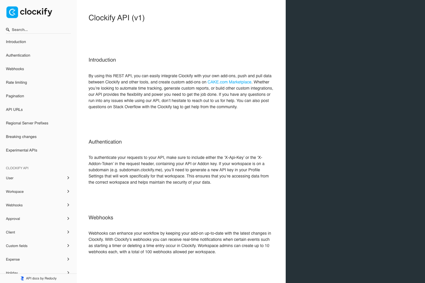 Clockify documentation page