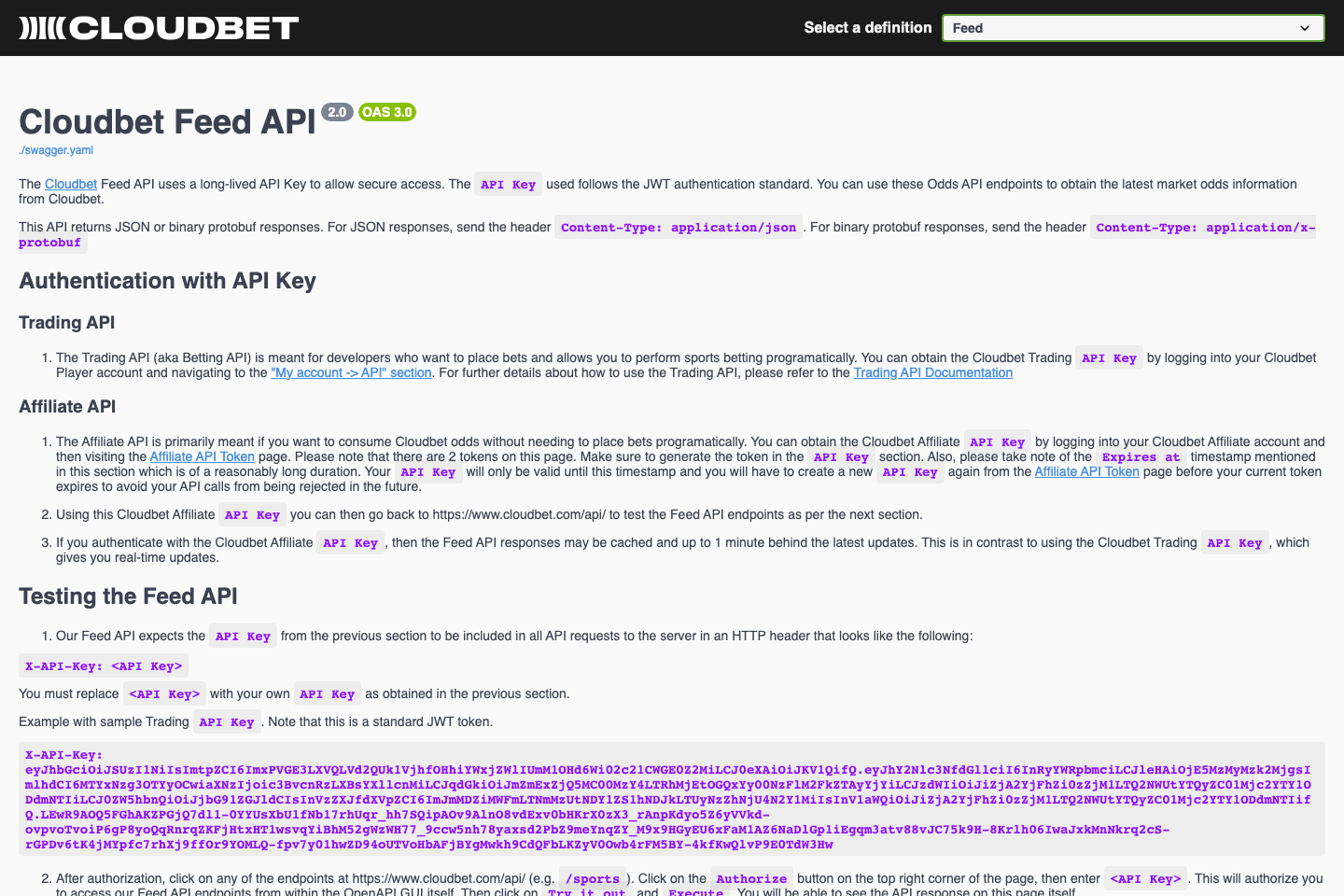 Cloudbet documentation page