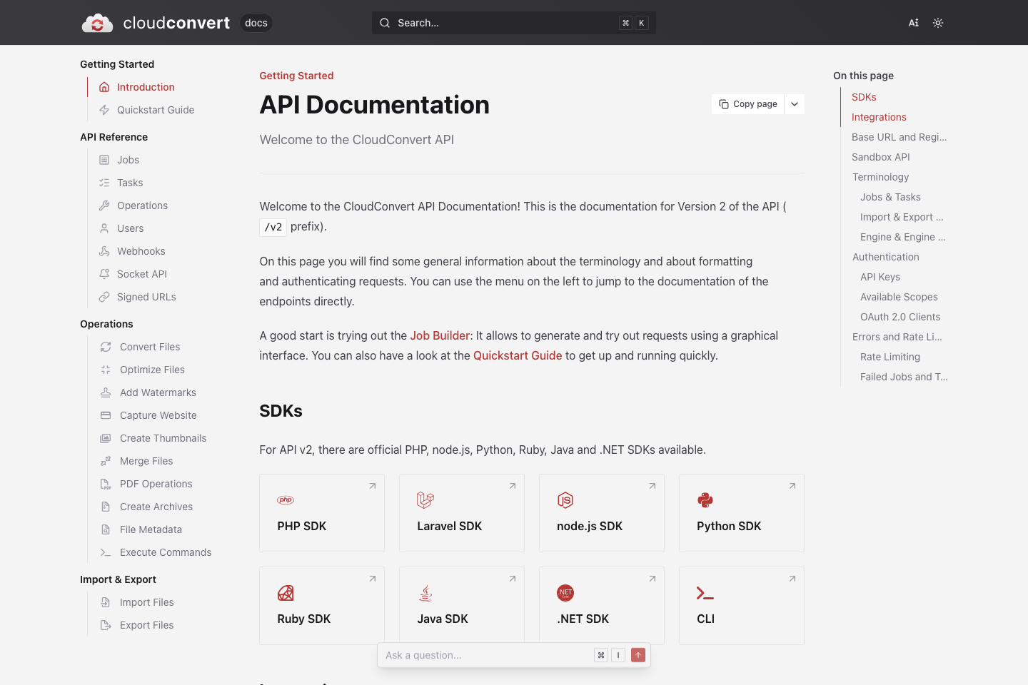 CloudConvert documentation page