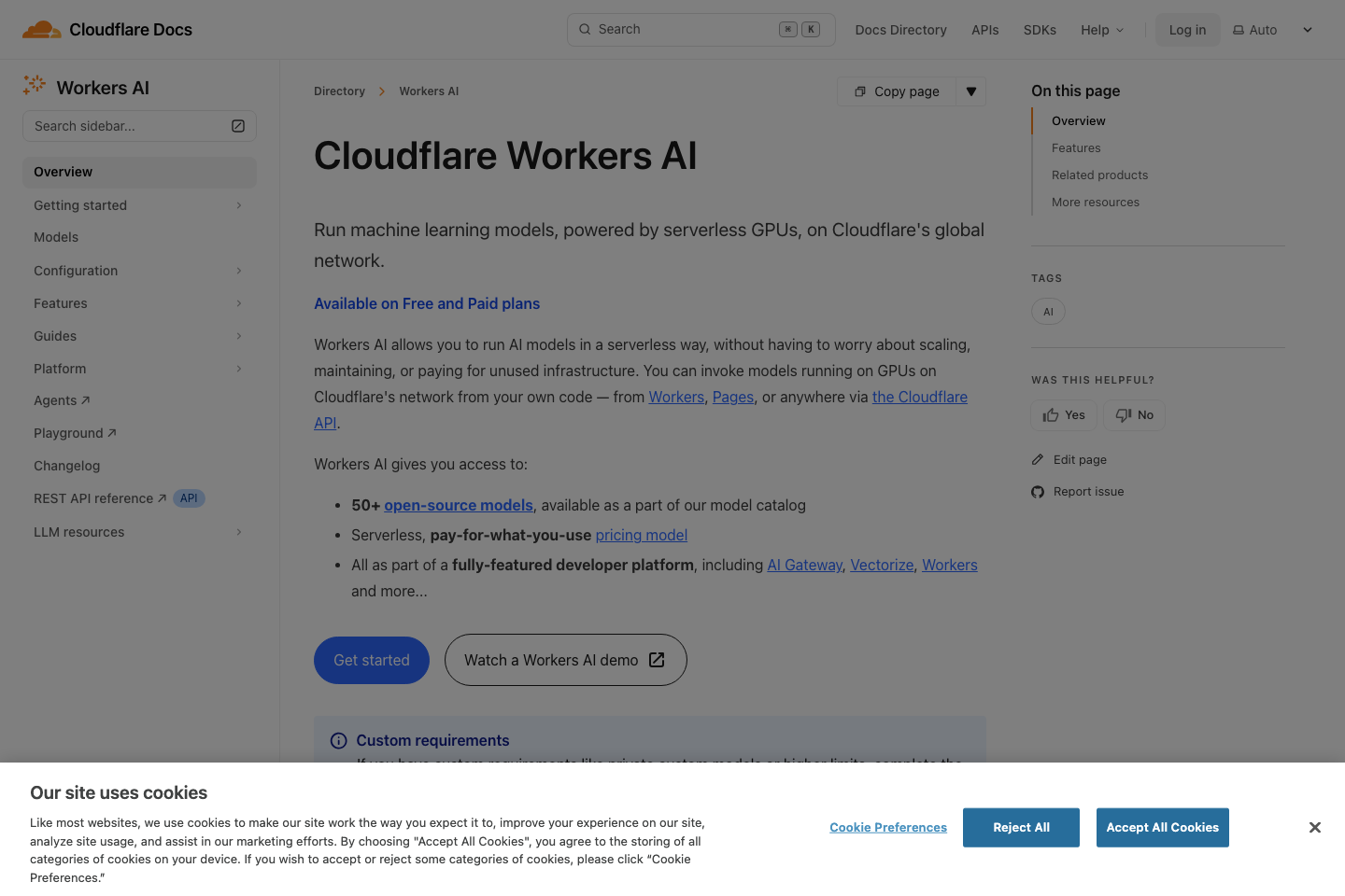 Cloudflare AI documentation page