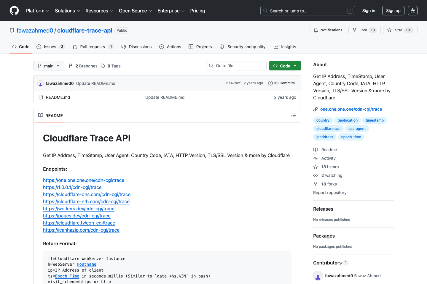 Cloudflare Trace documentation page