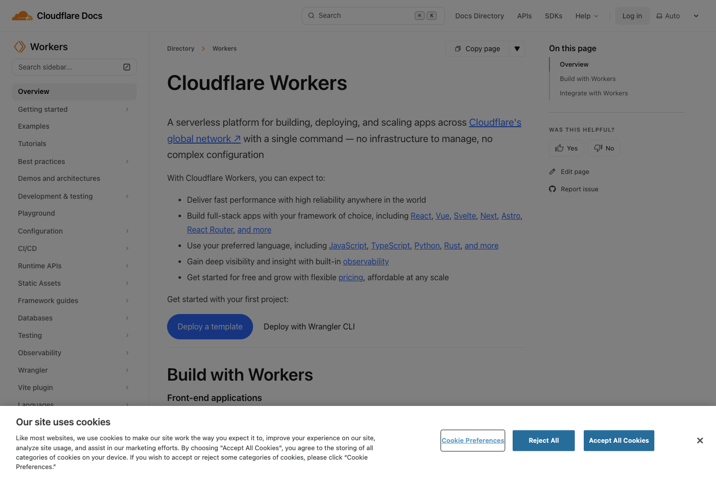 Cloudflare Workers documentation page