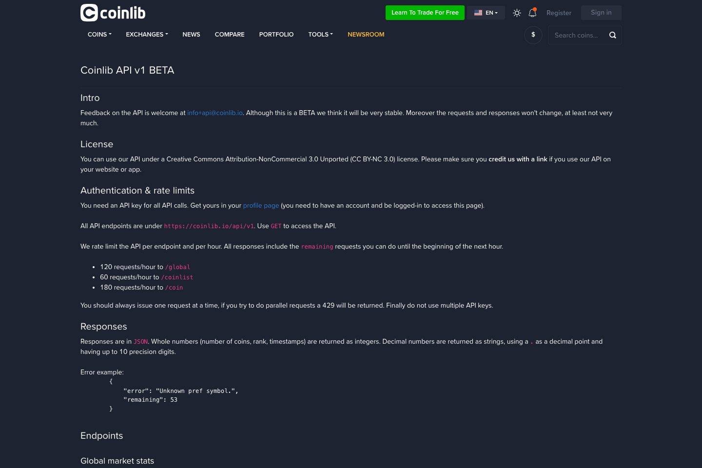 Coinlib documentation page