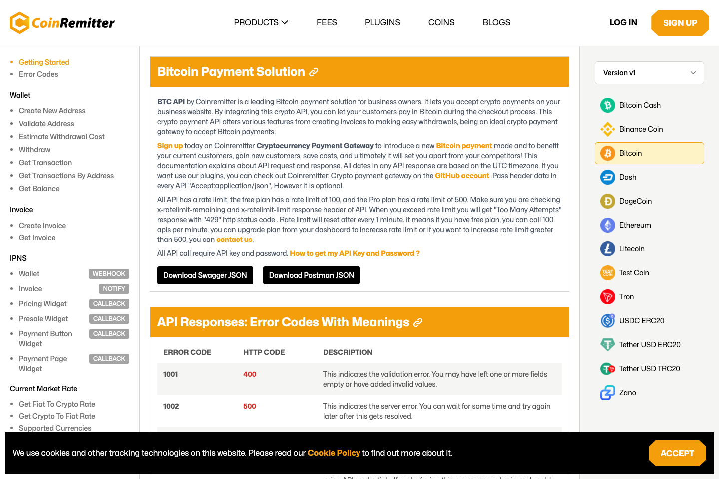 Coinremitter documentation page