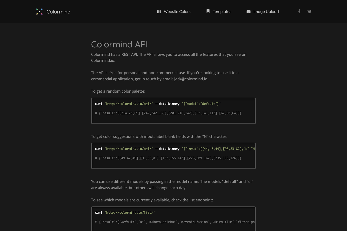 Colormind documentation page