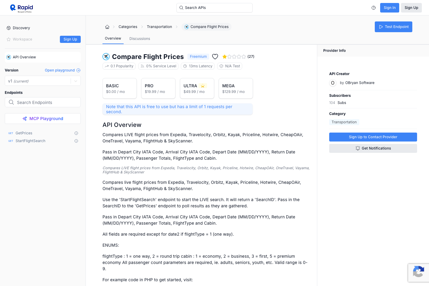 Compare Flight Prices documentation page