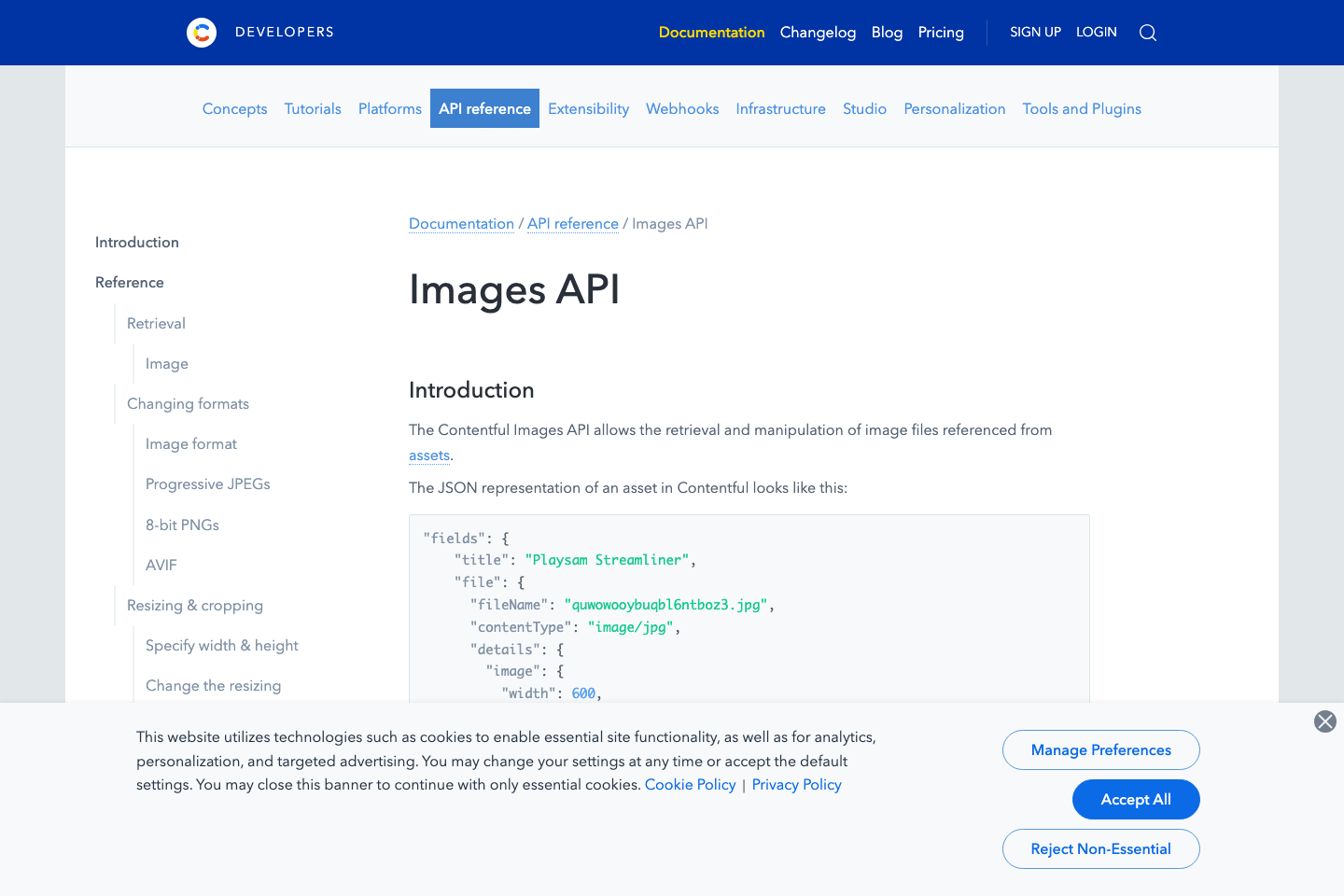 Contentful Images documentation page