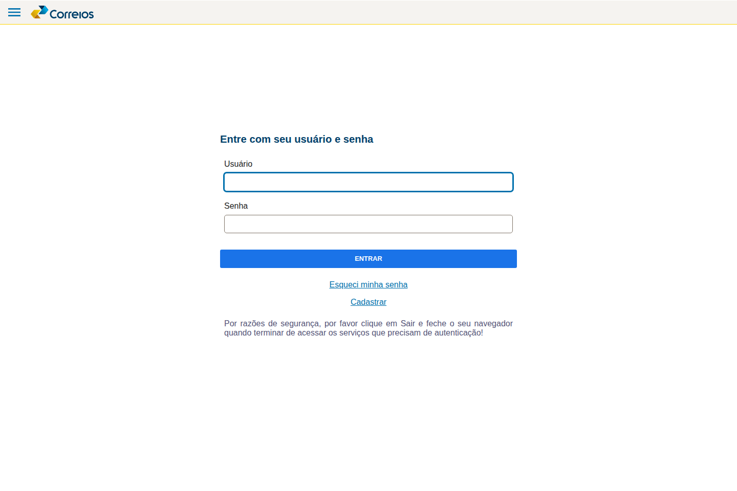 Correios documentation page