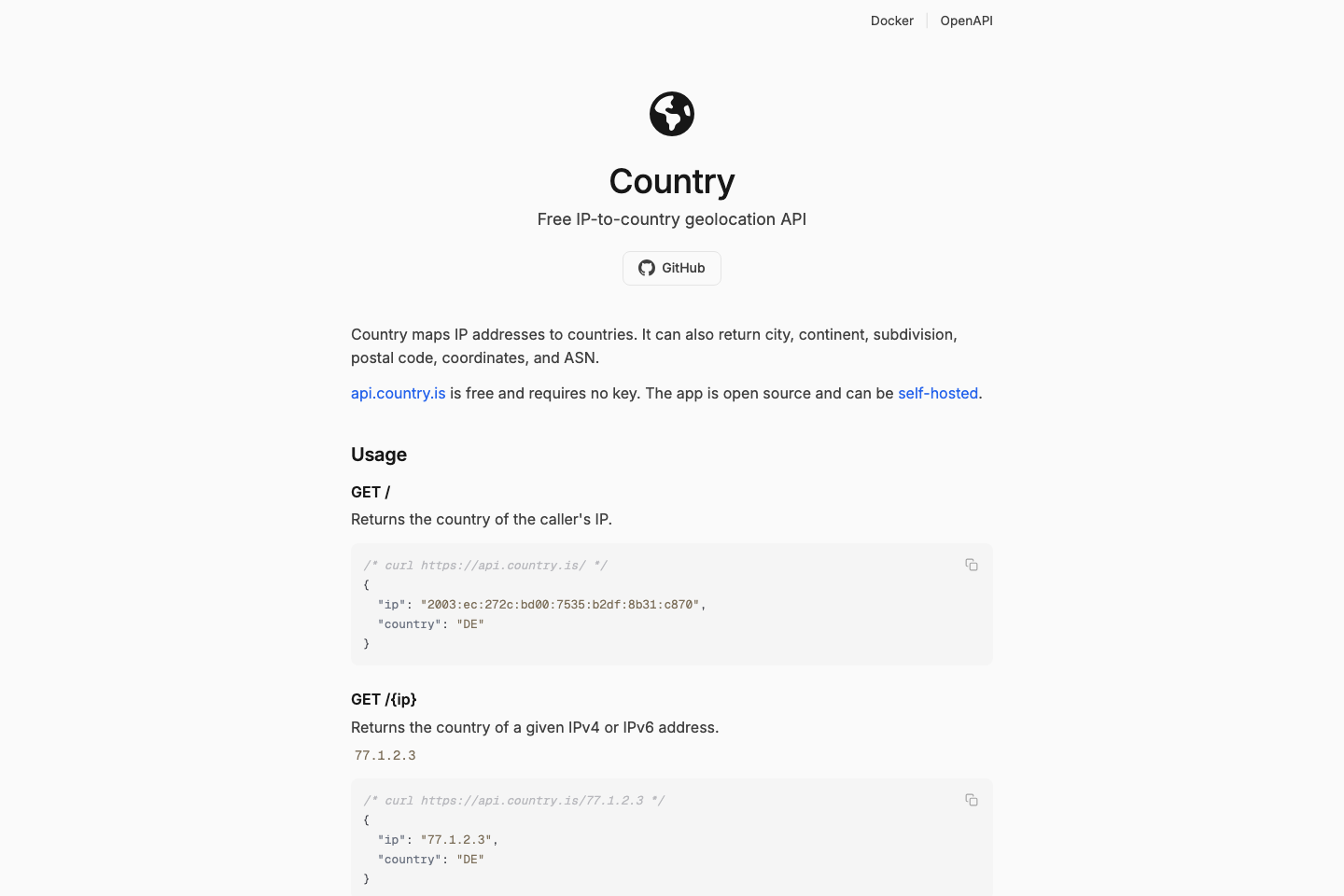 Country documentation page