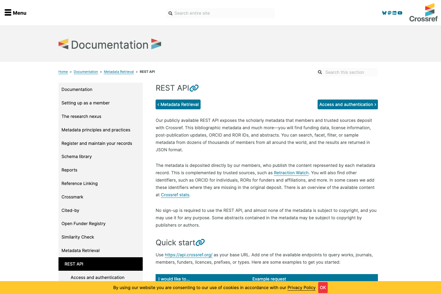 Crossref documentation page