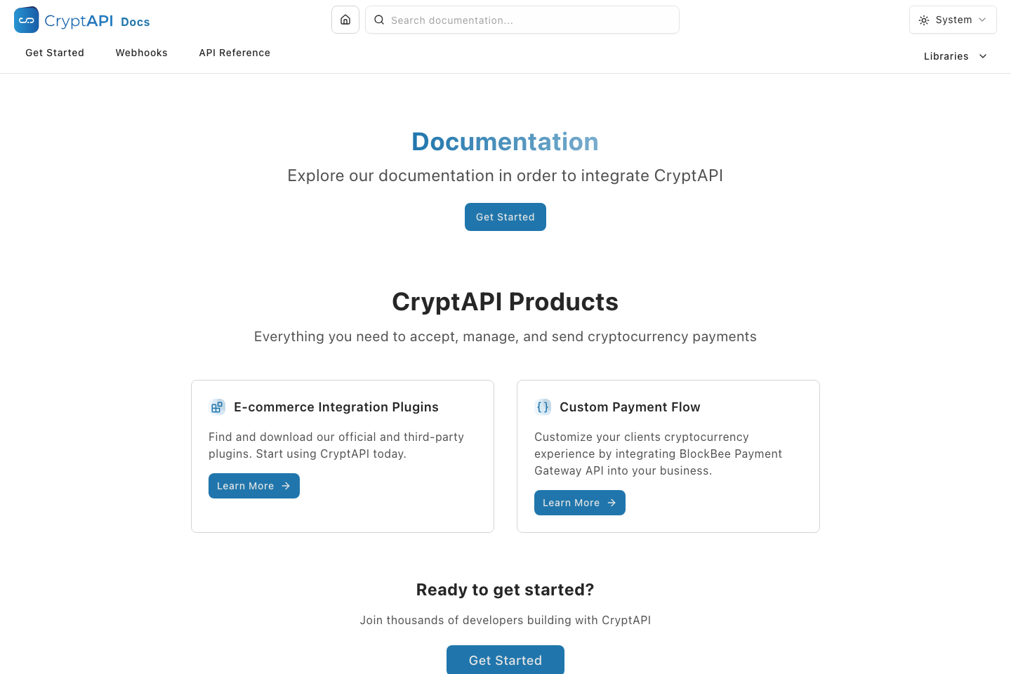 CryptAPI documentation page